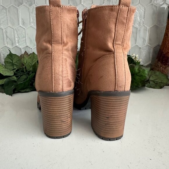 Rue21 Candace Womens Lace-Up Ankle Boots With Heels Size 8 Tan Faux Leather & Su - Picture 5 of 6